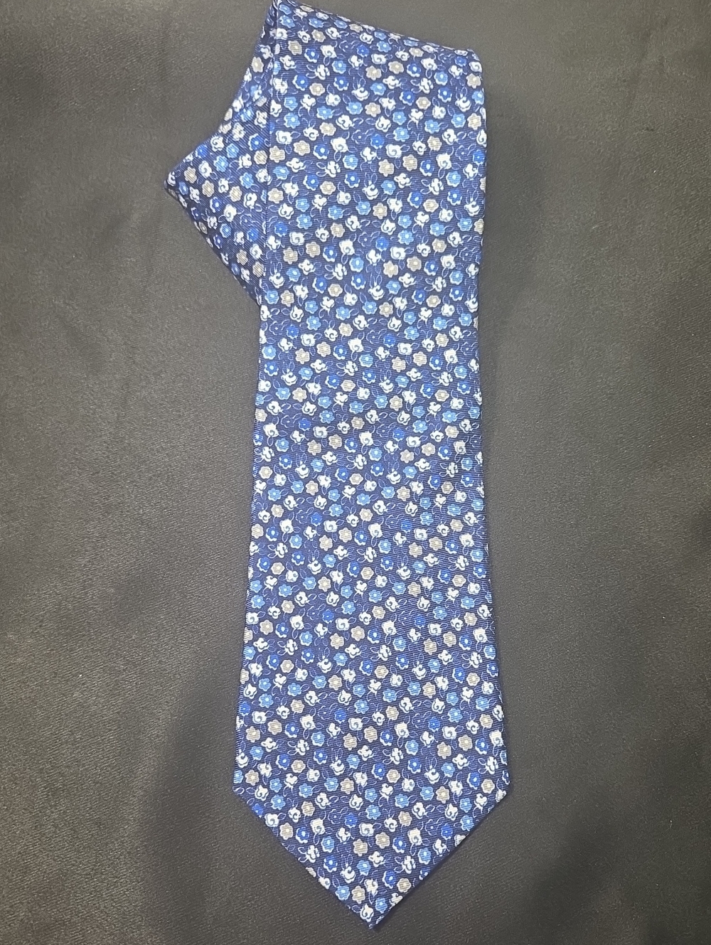 Vintage Valentino Cravatte 100% Silk Micro Floral Blue Tie Made in Italy